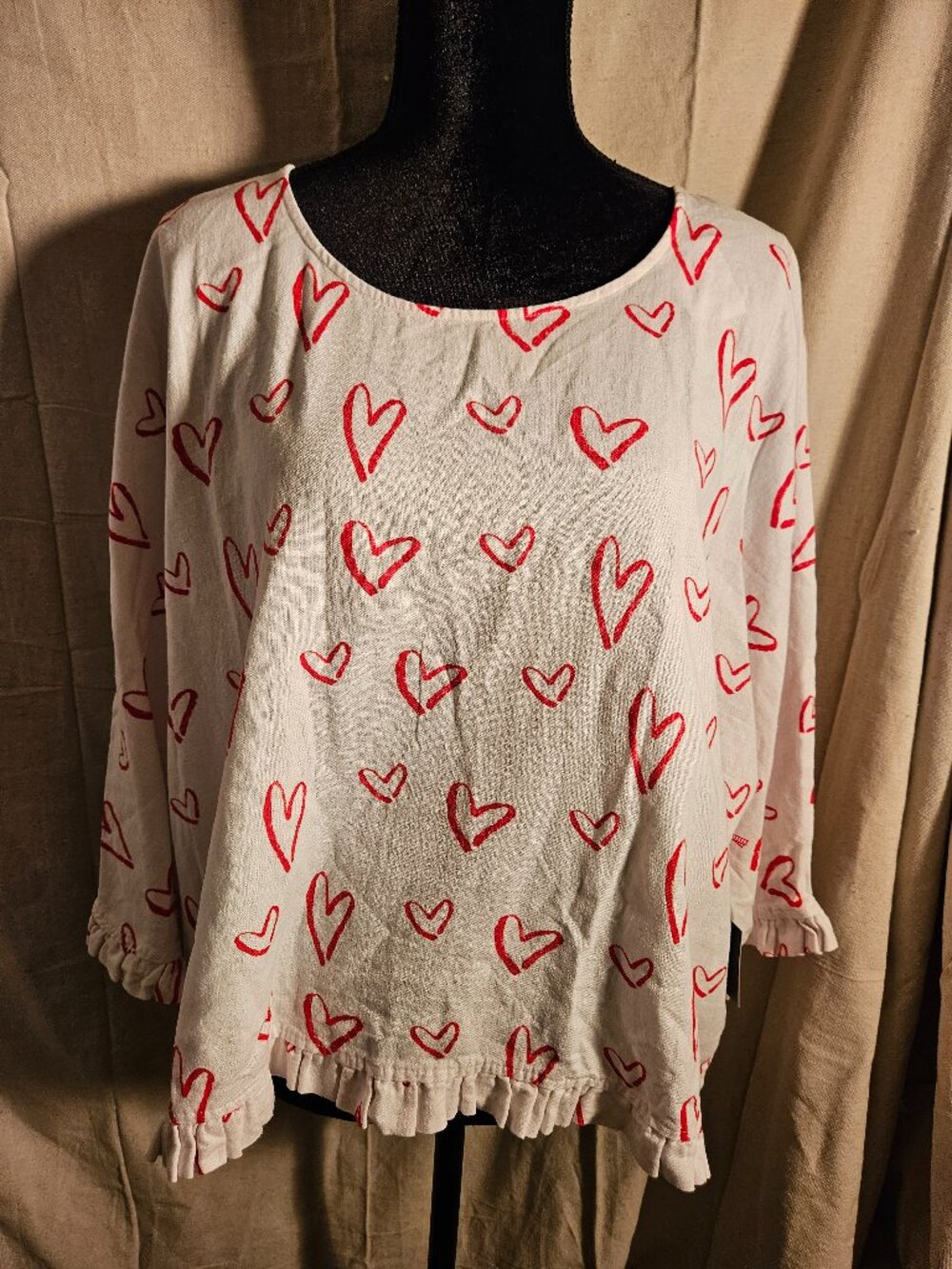 New Cynthia Rowley Linen Heart Silhouette Top In Red & White NWTG Sz L Large